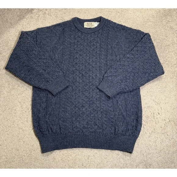 Aran Sweater Market Ireland 100% Wool Crewneck Sweater Mens XL Navy Cable Knit - Picture 2 of 8